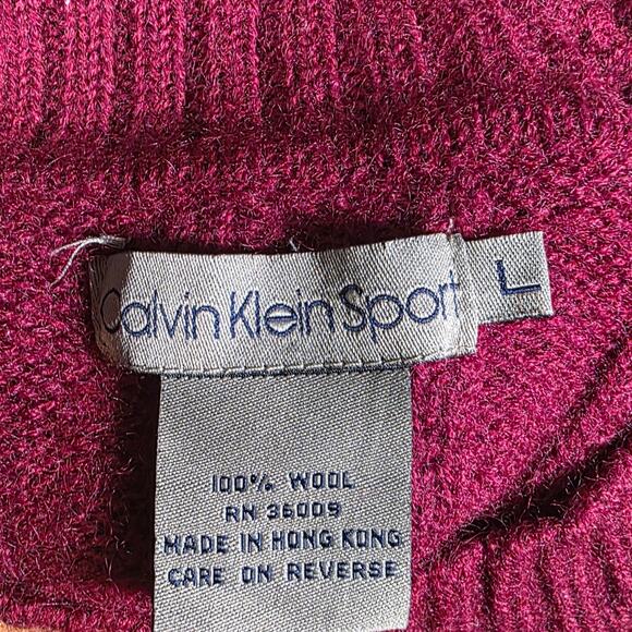 Vtg Calvin Klein 100% Wool Sweater Women's Large Burgundy Boxy Fit Hong Kong - Picture 3 of 6